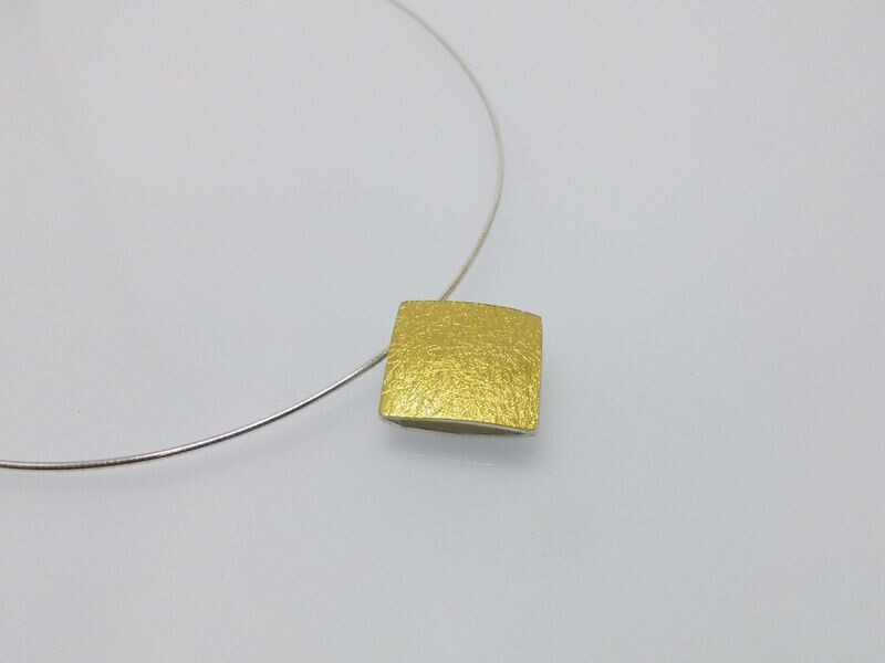 Seilcollier mit Vario-Anhänger Quadrat mit Struktur Bicolor Silber 925 Gold 18mm