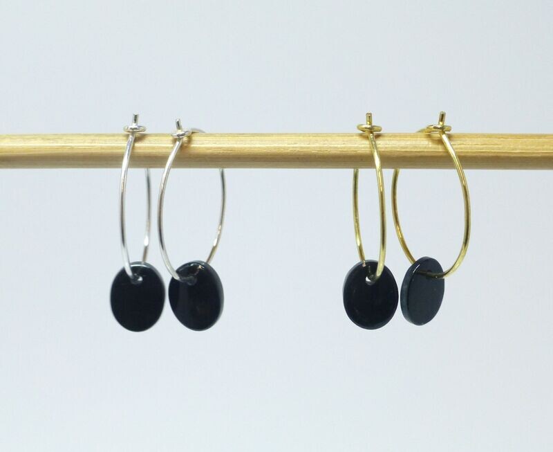 Zarte Creolen mit Onyx Einhängern Oval Silber Gold