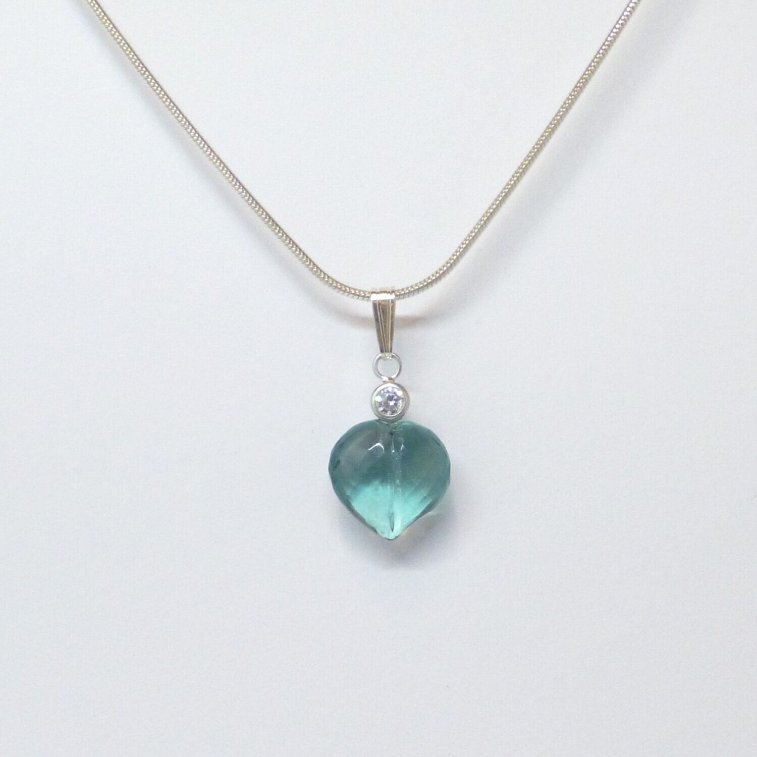 Schlangenkette Silber Fluorit Herz Blau-Grün