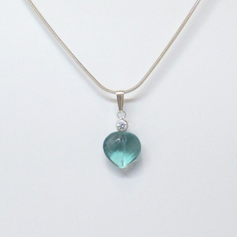 Schlangenkette Silber Fluorit Herz Blau-Grün