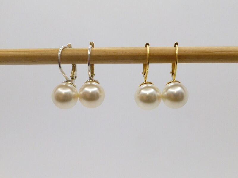 Perlen-Ohrringe Patentbrisur Perle 6mm Silber Gold