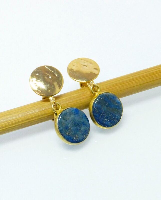 Lange Ohrclips mit Lapislazuli Münze 11mm