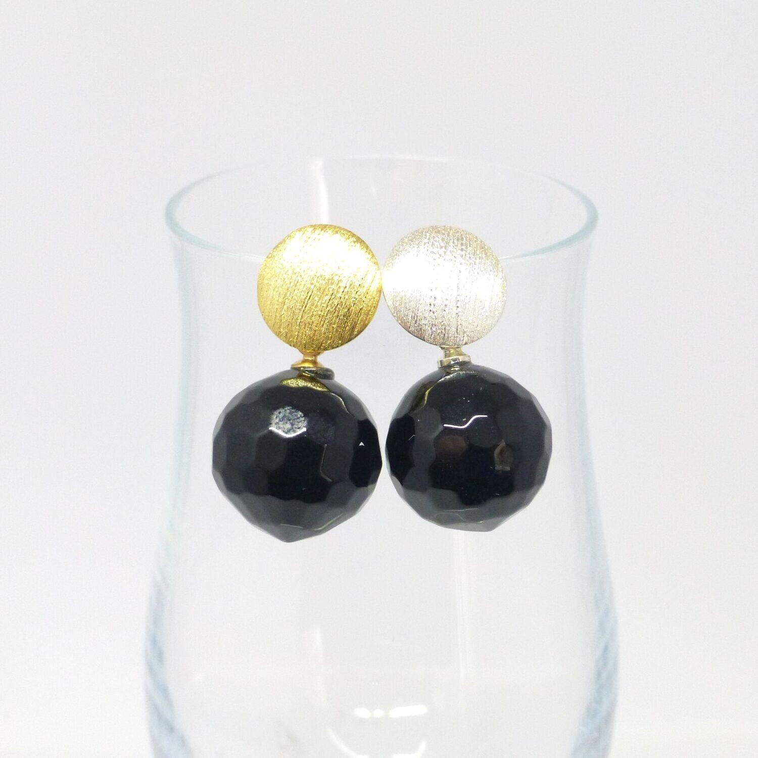 Ohrstecker Onyx Kugeln 14mm Silber/Gold