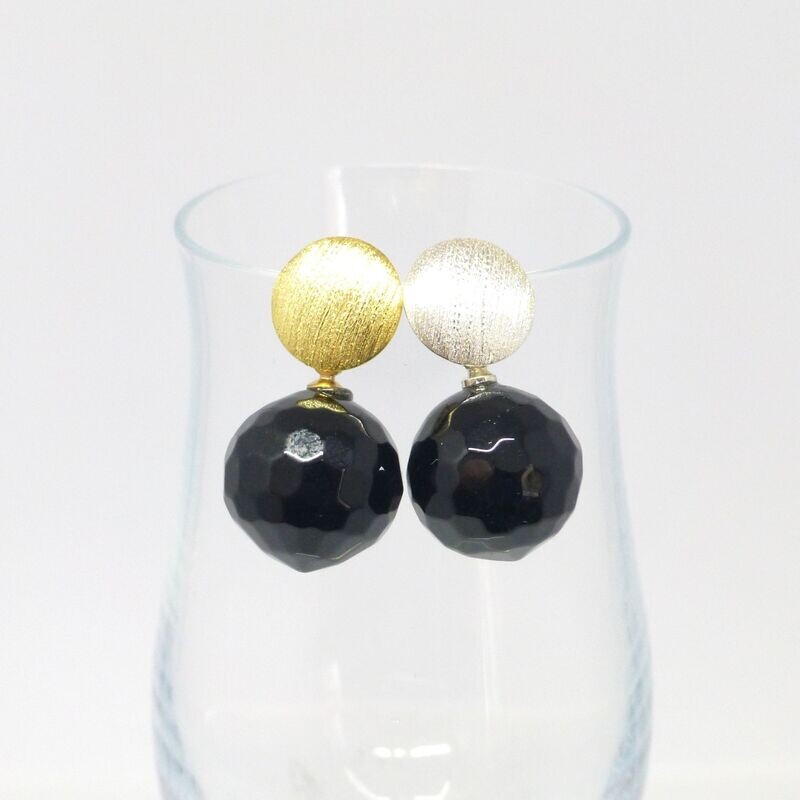 Ohrstecker Onyx Kugeln 14mm Silber/Gold