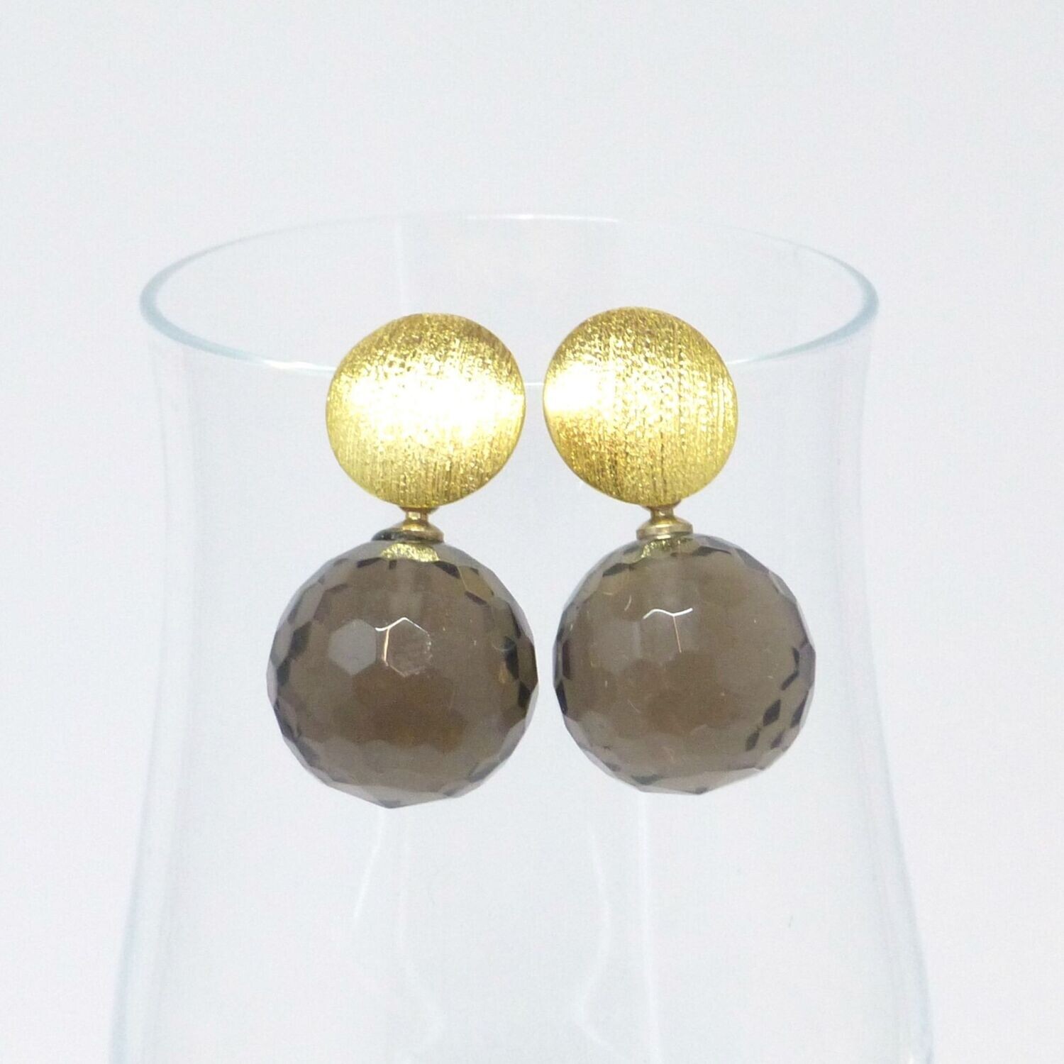 Ohrstecker Gold mit Rauchquarz Kugeln 14mm