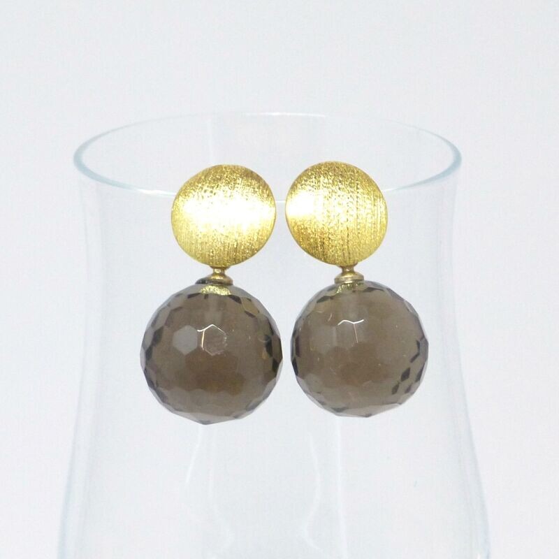 Ohrstecker Gold mit Rauchquarz Kugeln 14mm