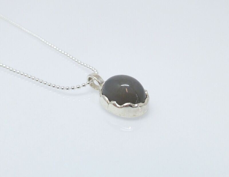 Anhänger Mondstein Oval Grau Silber 925