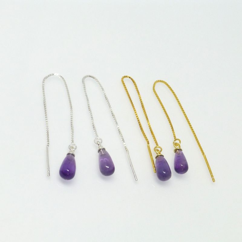 Zarte Kettenohrringe mit Amethyst-Tropfen