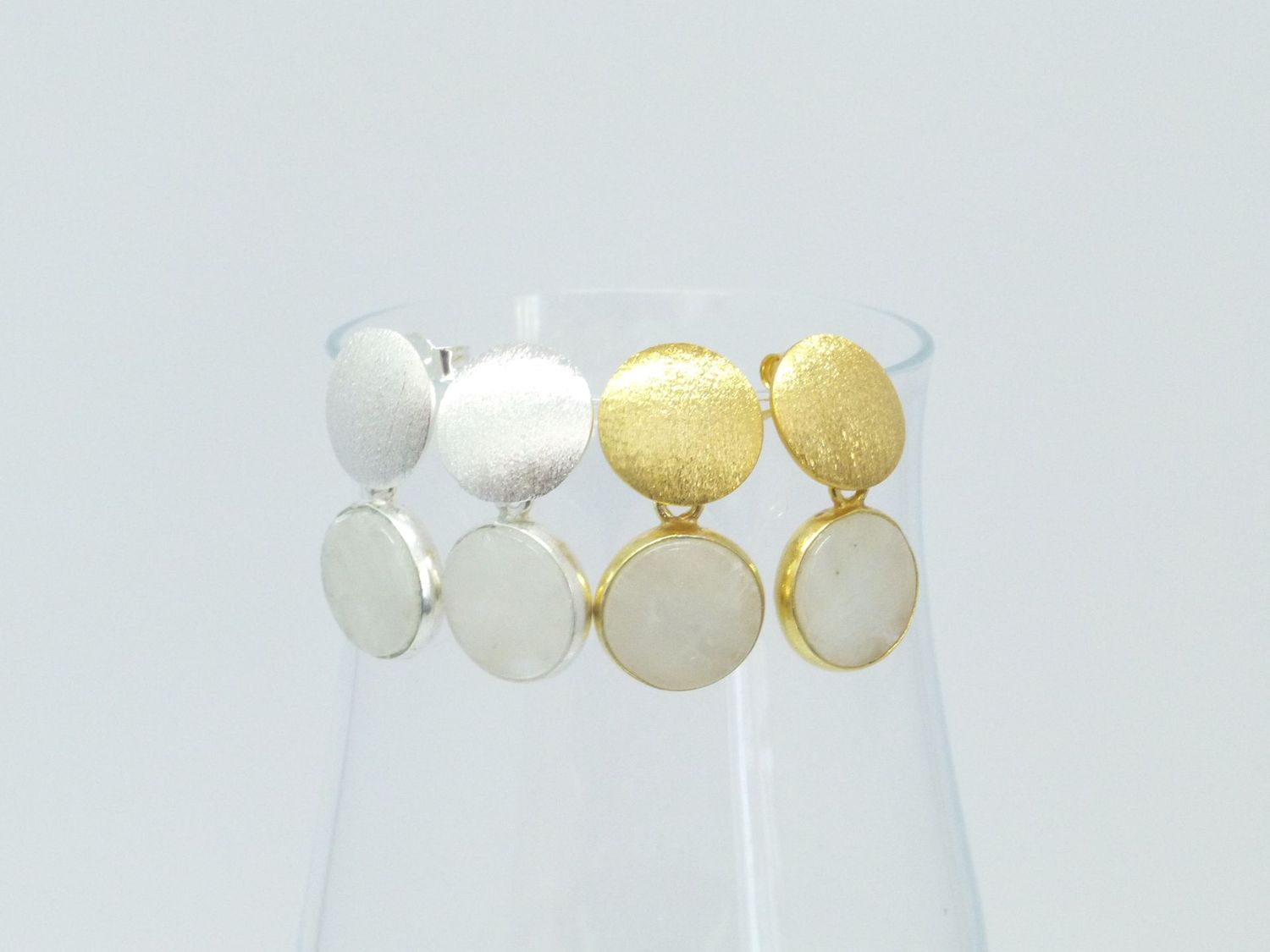 Ohrstecker mit Anhänger Regenbogen-Mondstein 11mm Silber Gold