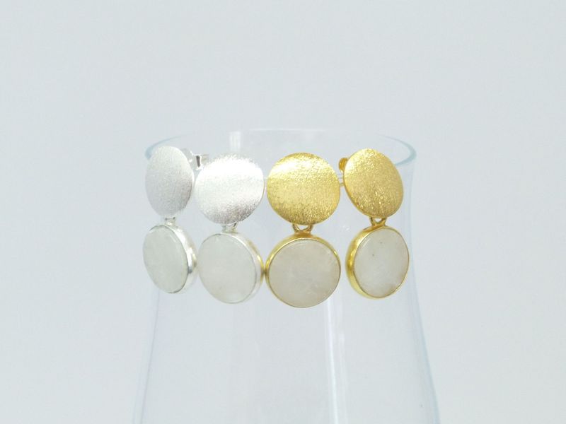 Ohrstecker mit Anhänger Regenbogen-Mondstein 11mm Silber Gold