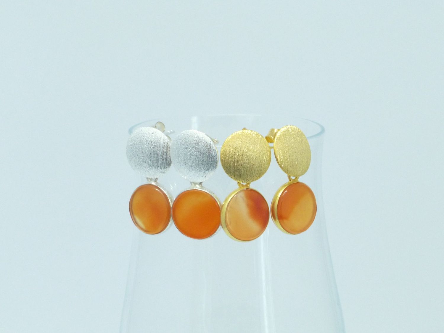Ohrstecker mit Anhänger Karneol-Münze 11mm Silber 925 Gold
