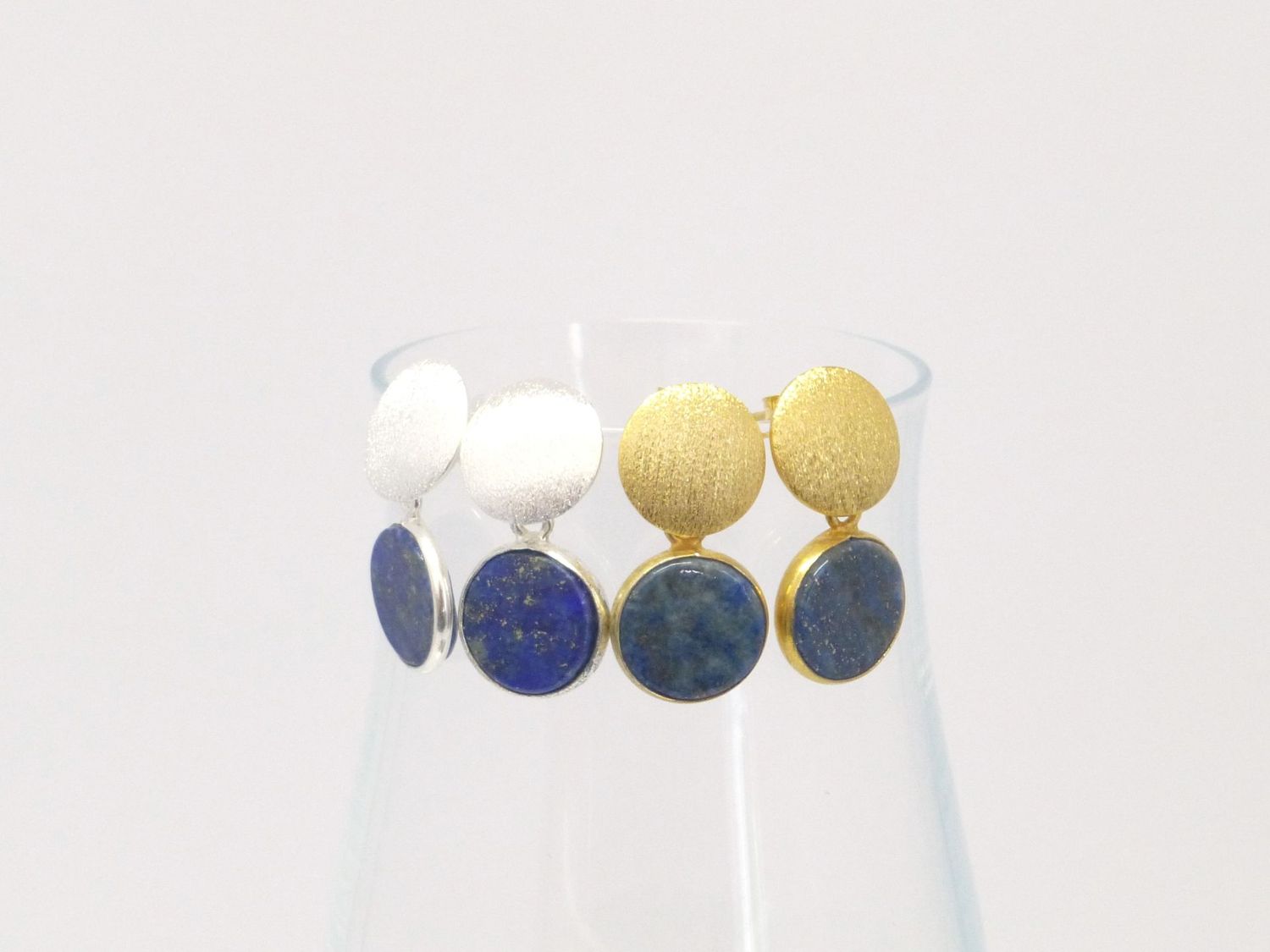 Ohrstecker mit Anhänger LapisLazuli-Münze 11mm Silber 925 Gold