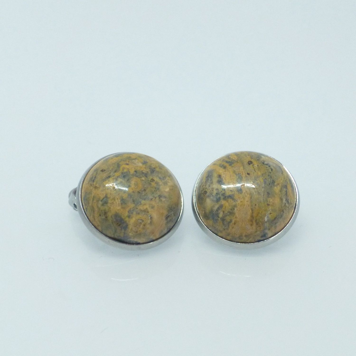 Ohrclips Jaspis Gelb Cabochon 18mm Edelstahl