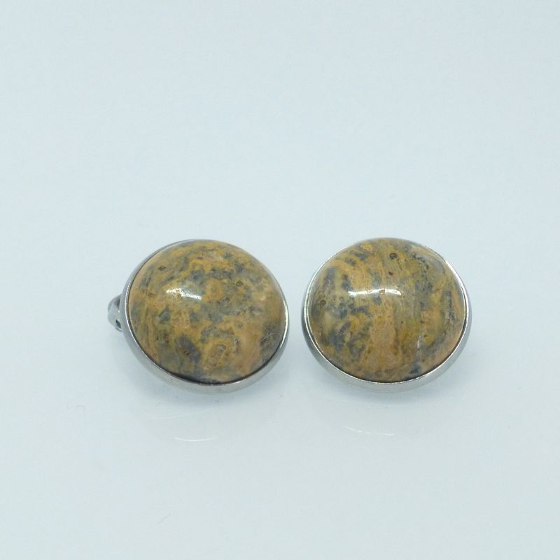 Ohrclips Jaspis Gelb Cabochon 18mm Edelstahl