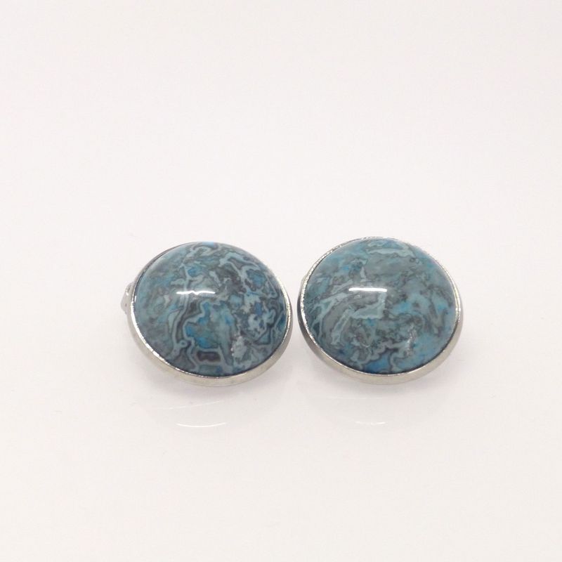 Ohrclips Jaspis Blau Cabochon 18mm Edelstahl