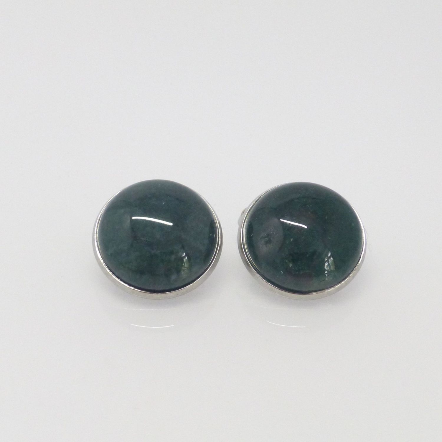 Ohrclips Moosachat Cabochon 18mm Edelstahl