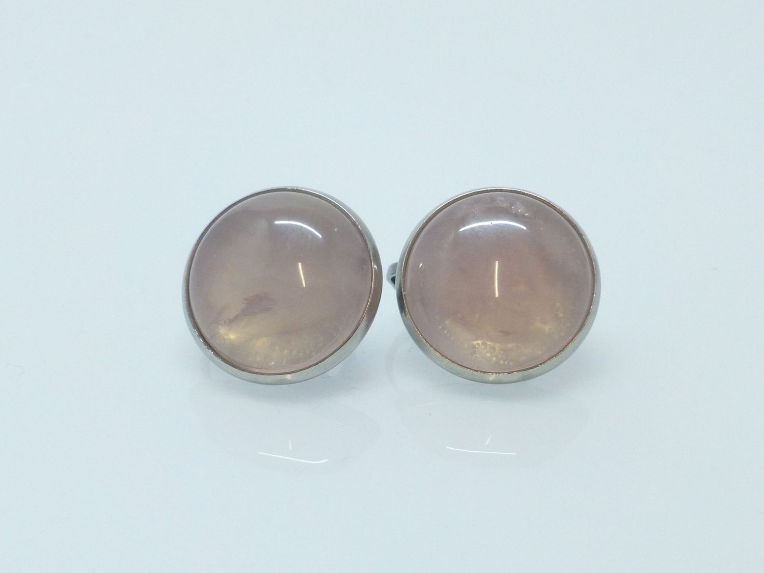 Ohrclips Rosenquarz Cabochon 18mm Edelstahl