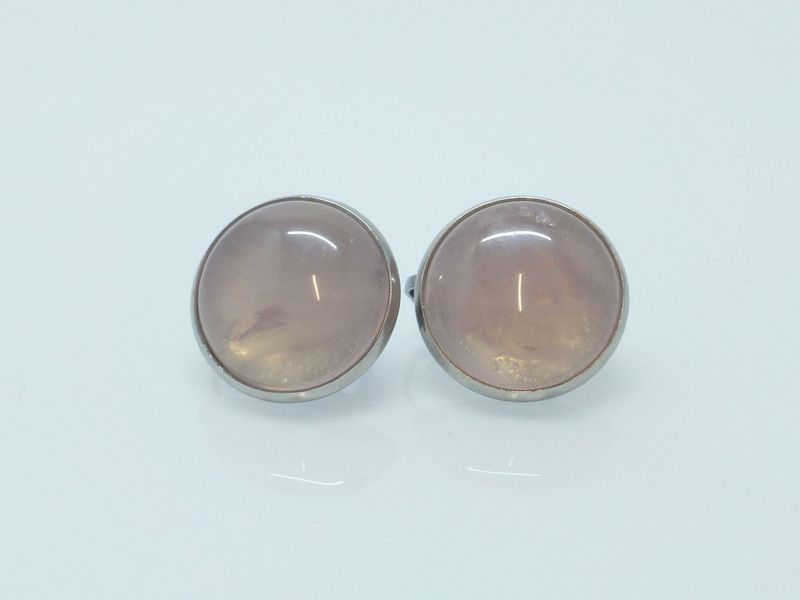Ohrclips Rosenquarz Cabochon 18mm Edelstahl