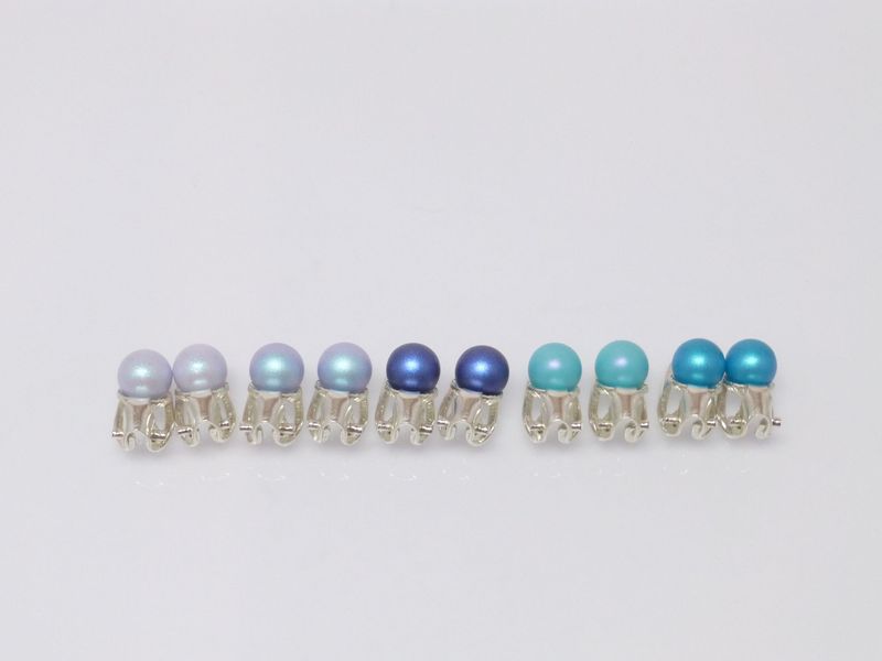 Ohrclips mit Perle 6mm - Blau - Grün