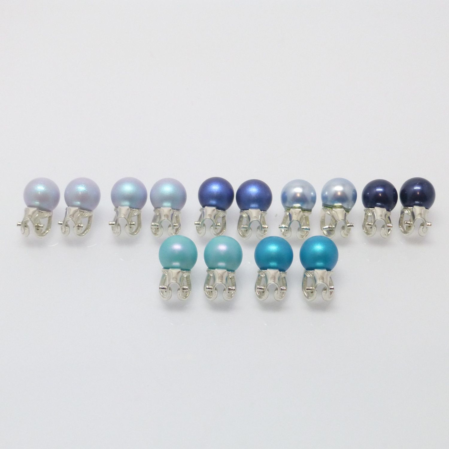 Ohrclips Perle 8mm - Blau - Petrol - Grün