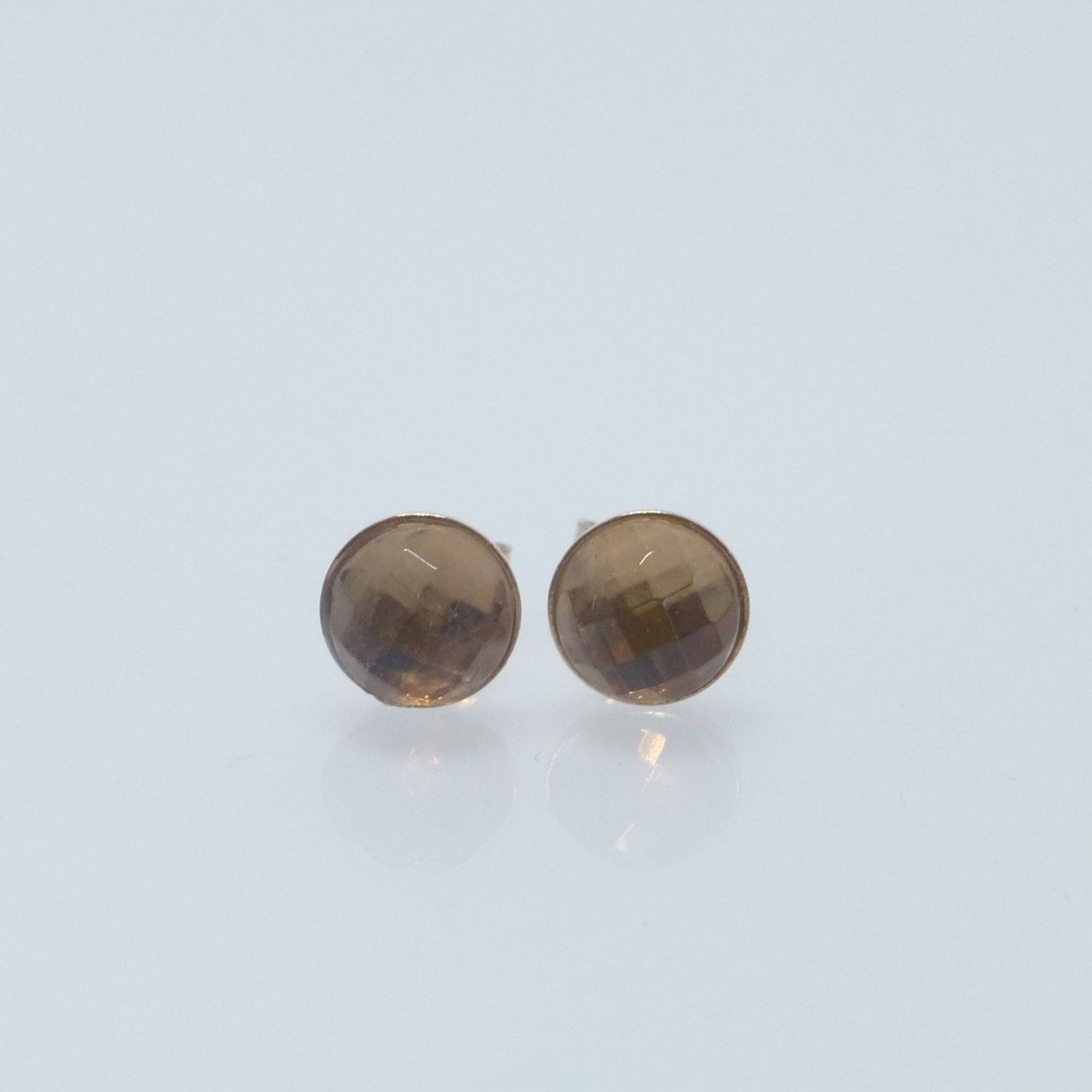 Ohrstecker Roségold Rauchquarz Cabochon facettiert 8mm