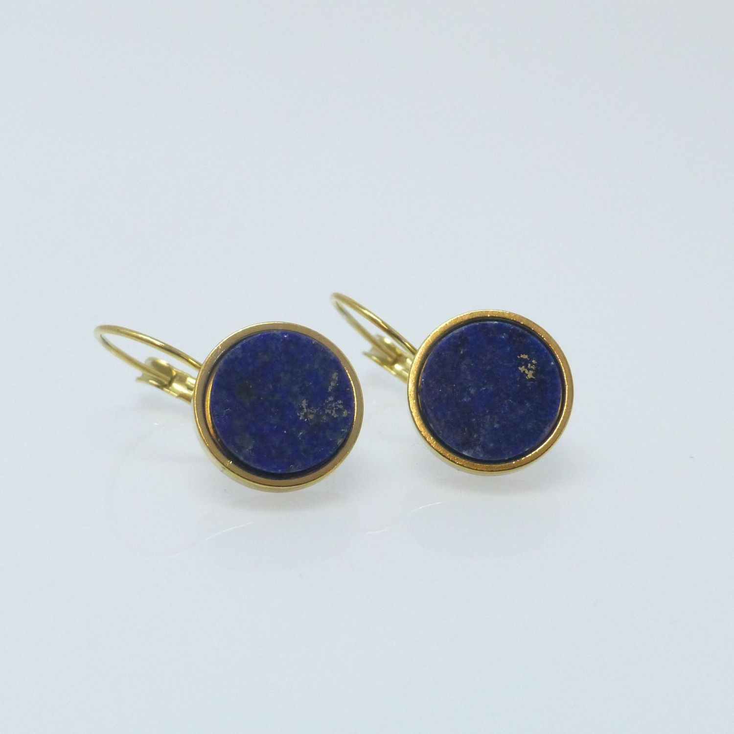 Ohrringe Edelstahl Gold Lapislazuli Cabochon flach 12mm