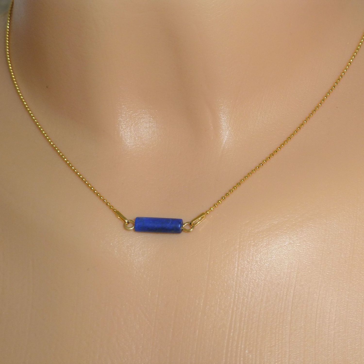 Kugelkette Gold Lapislazuli matt Walze 13x4