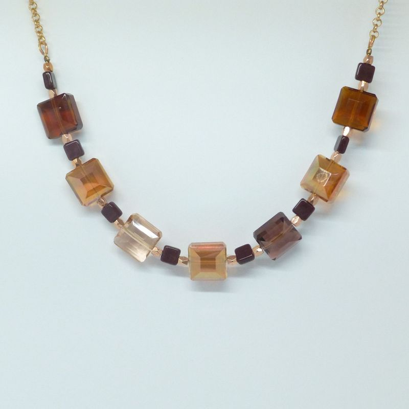 Statement-Kette Kristall-Quadrate Braun-Kupfer