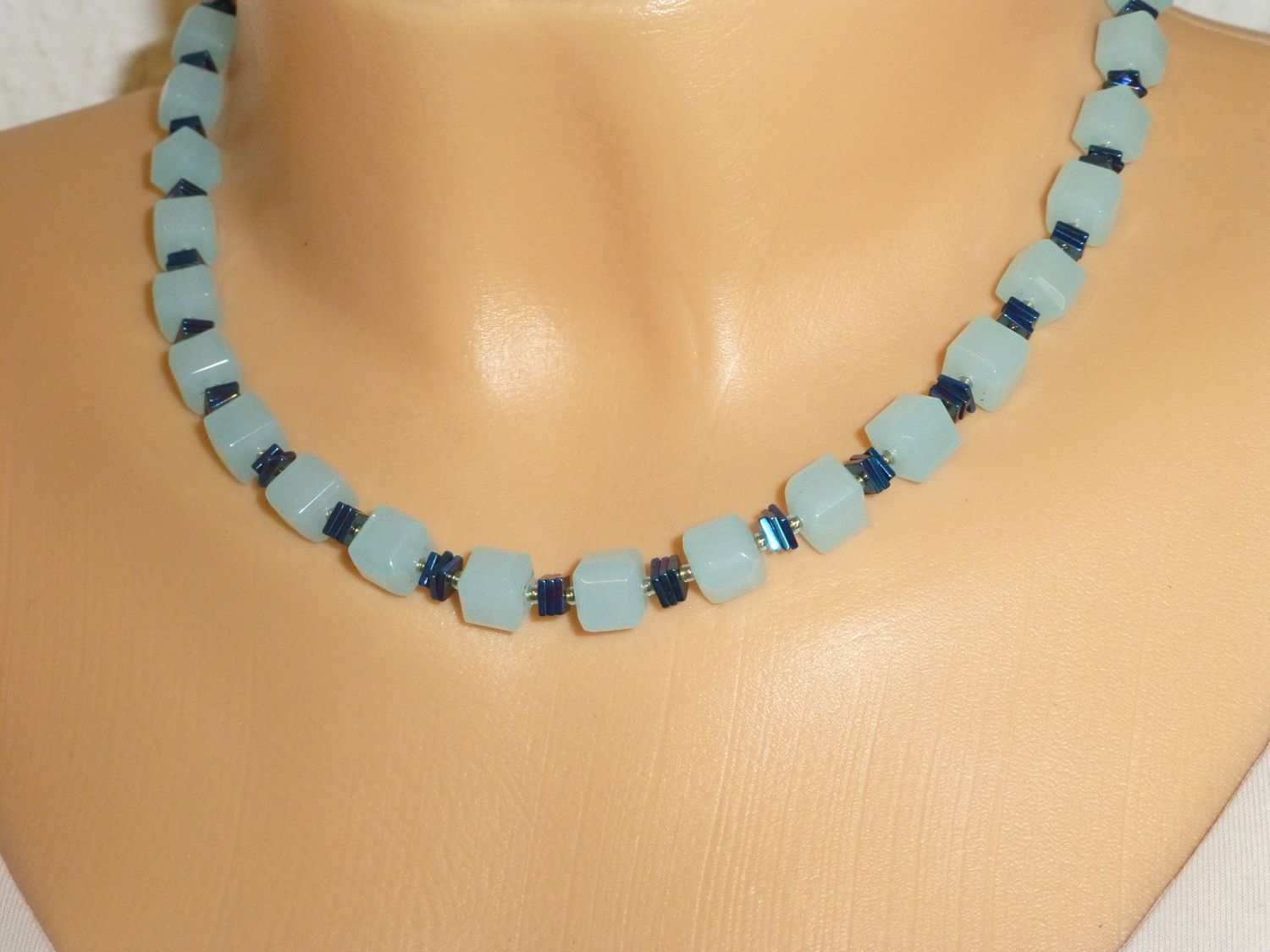 Kette Würfel Aqua-Opal