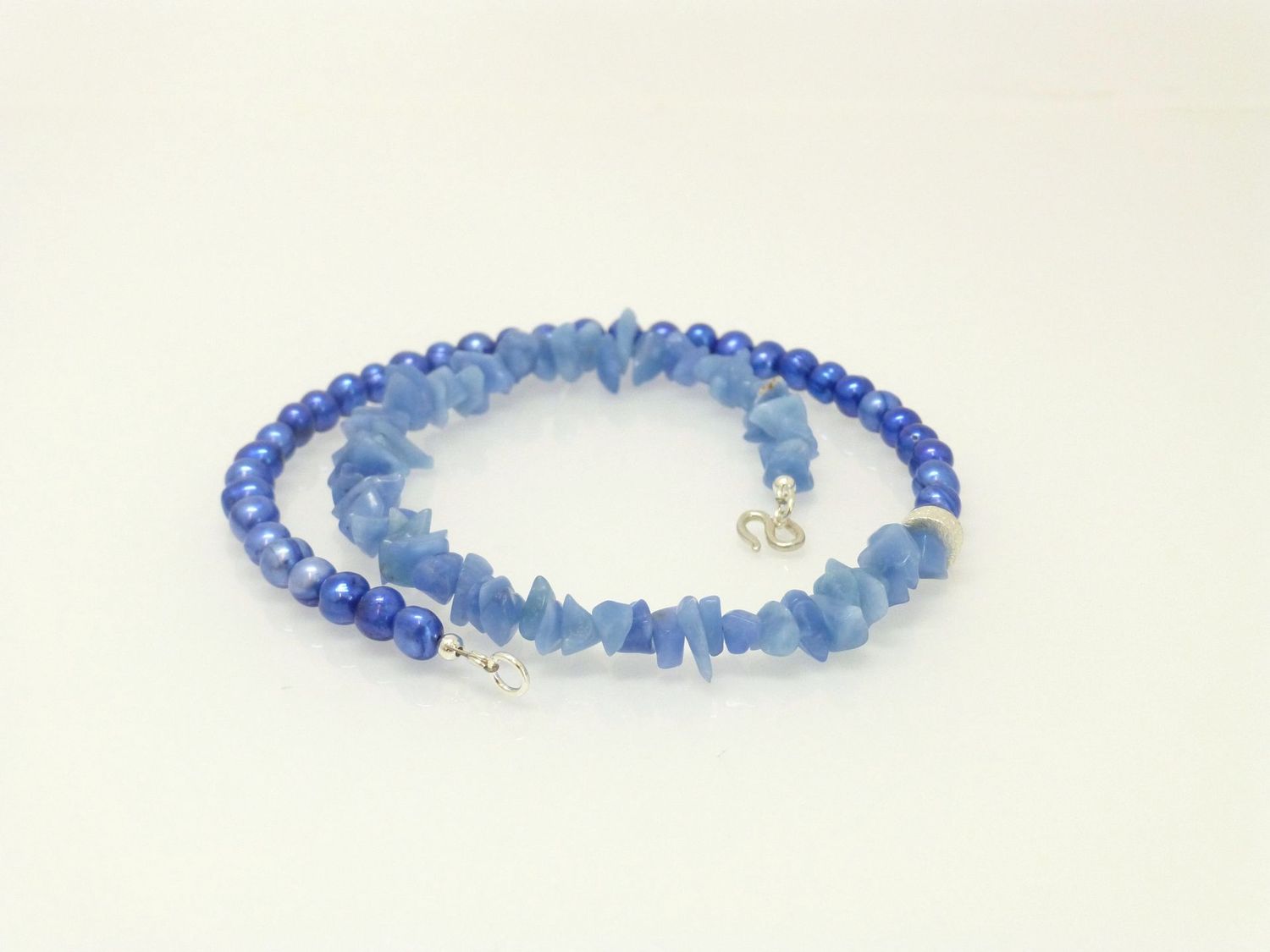 Halskette Blauquarz mit Süsswasser-Perlen Blau