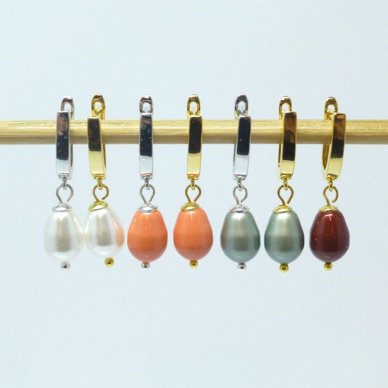 Klapp-Creolen mit Perlen-Tropfen 11x8