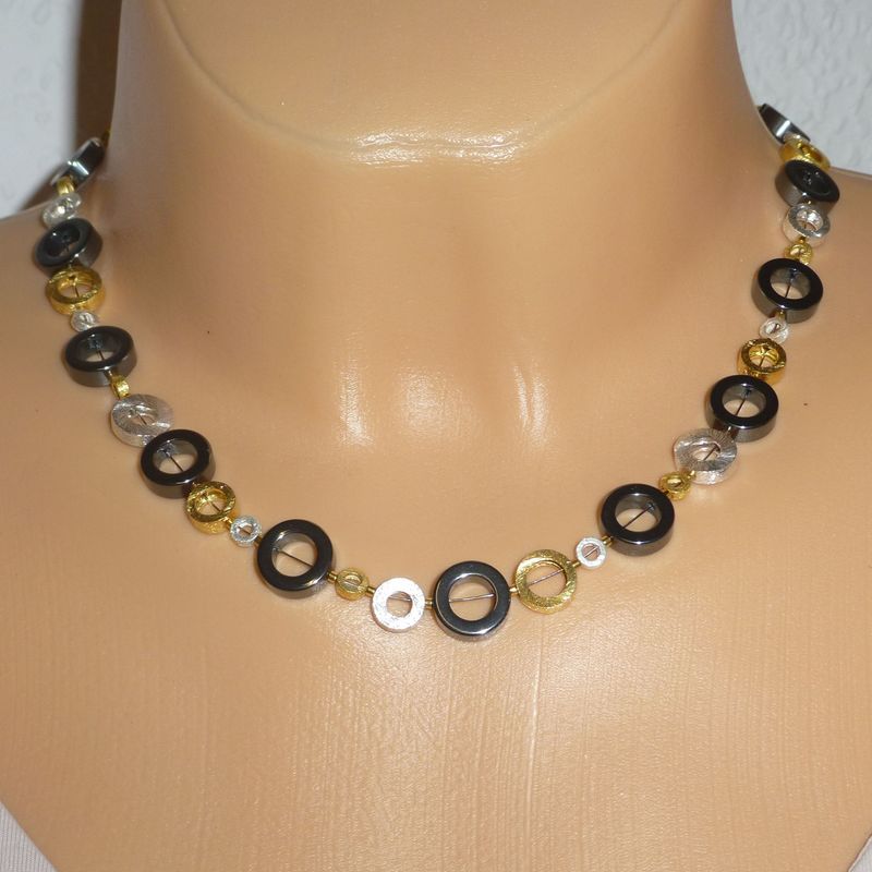 Halskette Ringe Dreifarbig Hämatit Silber Gold