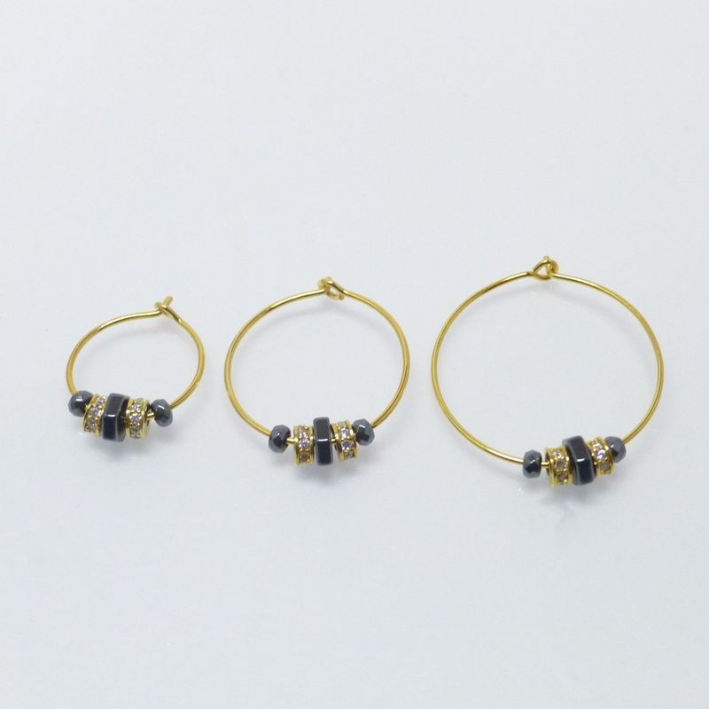 Zarte Creolen mit Einhängern Pavéringe Hämatit Silber 925 vergoldet