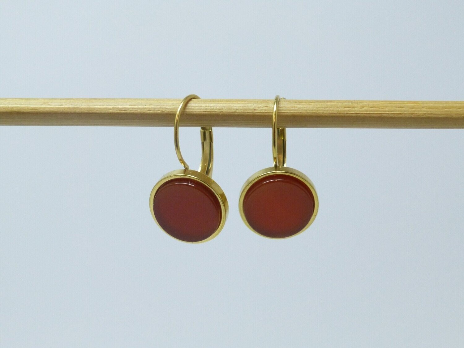 Ohrringe Edelstahl Gold Karneol Cabochon flach