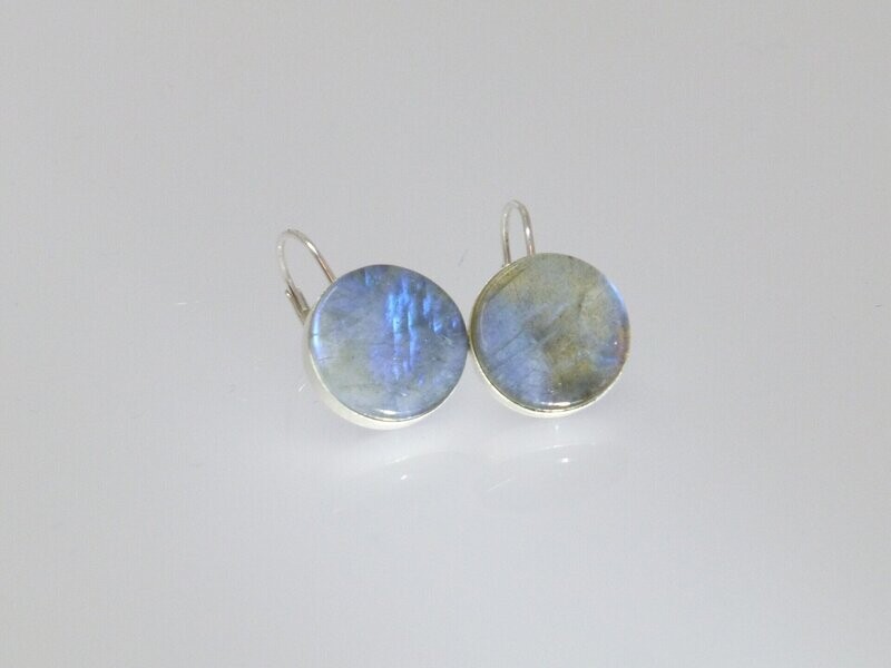 Ohrringe Silber Labradorit Cabochon flach 12mm