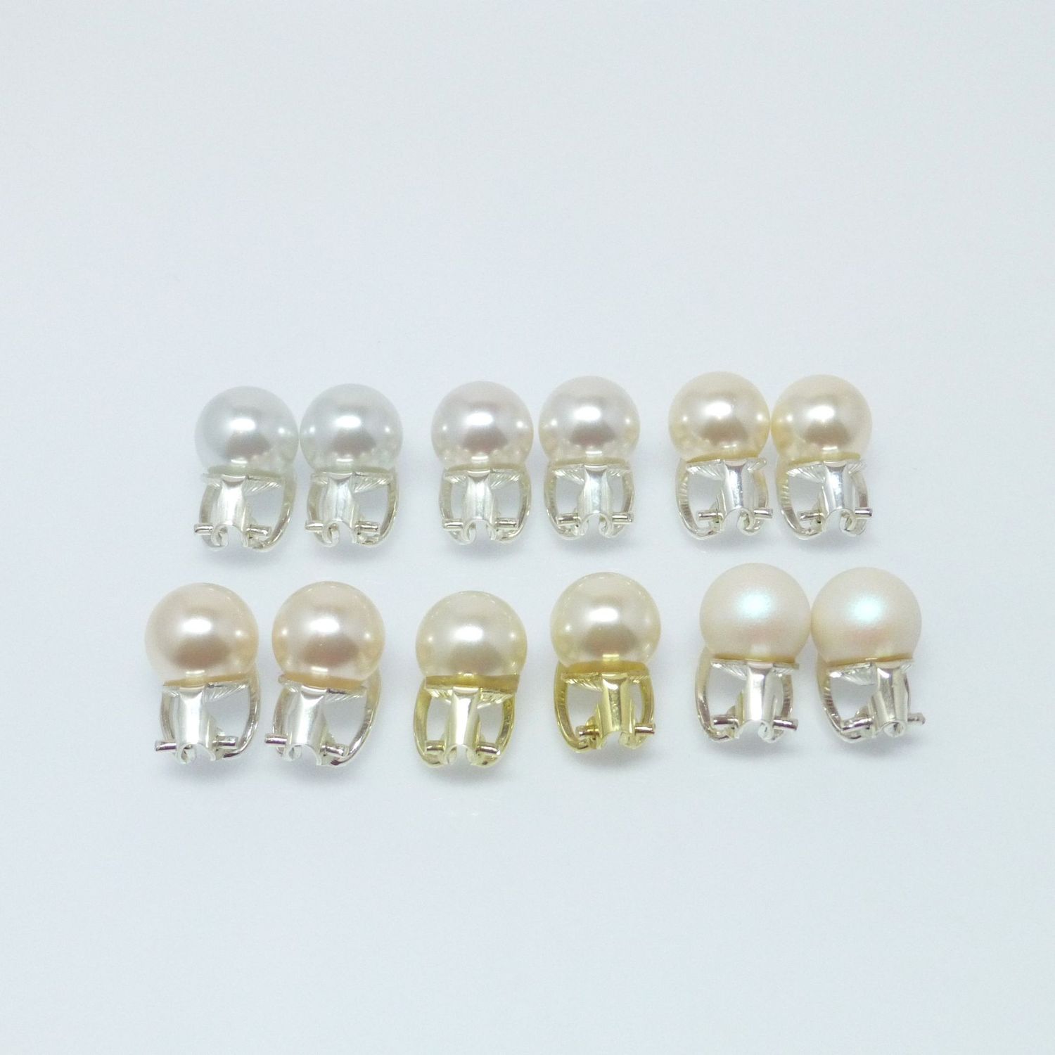 Ohrclips Perle 10mm - Weiß - Grau