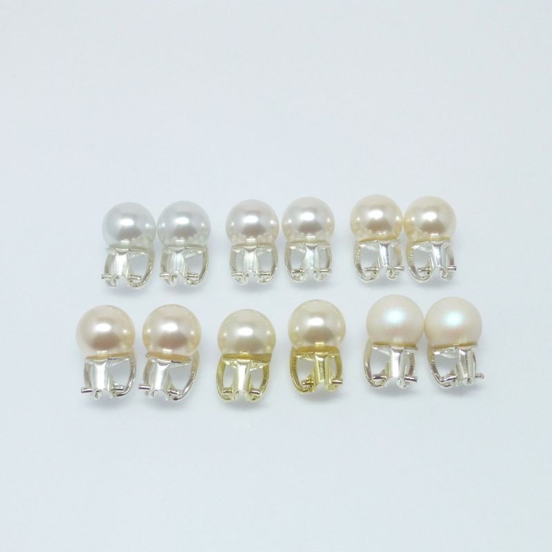 Ohrclips Perle 10mm - Weiß - Grau