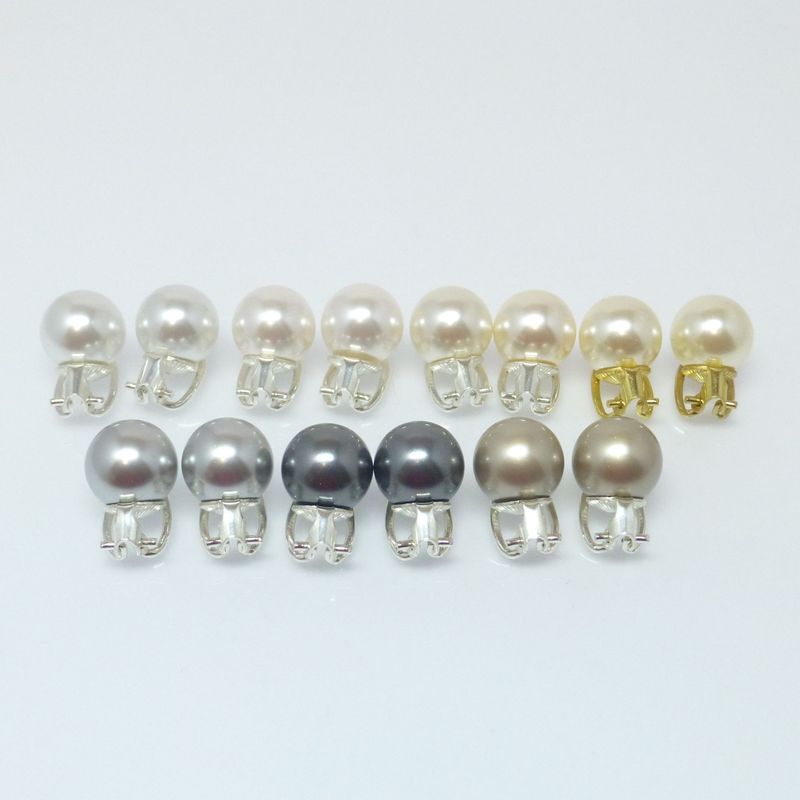 Ohrclips Perle 12mm - Weiß - Grau
