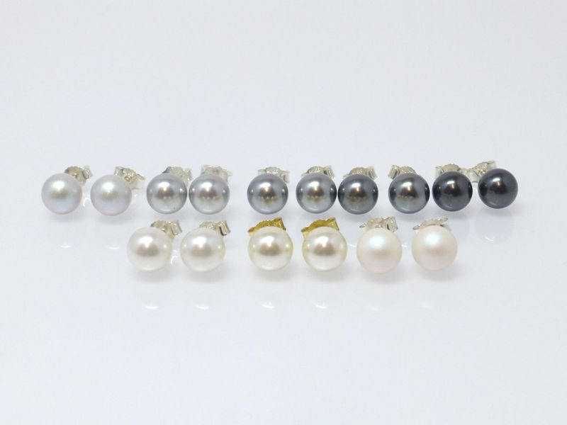 Ohrstecker mit Perle 8mm - Weiß-Grau-Schwarz