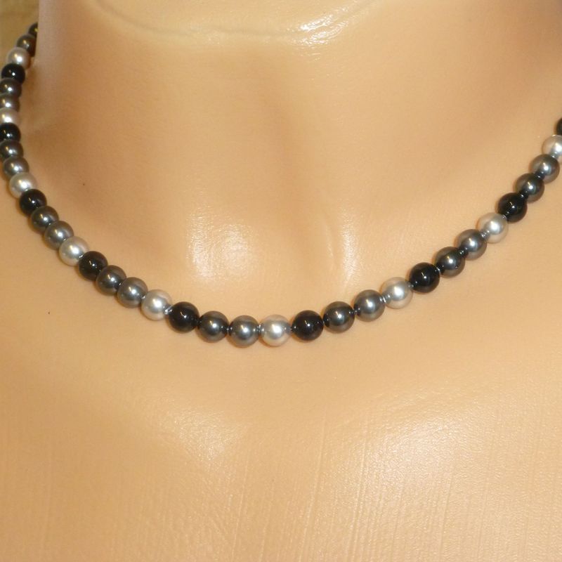 Perlenkette 6mm Schwarz-Grau