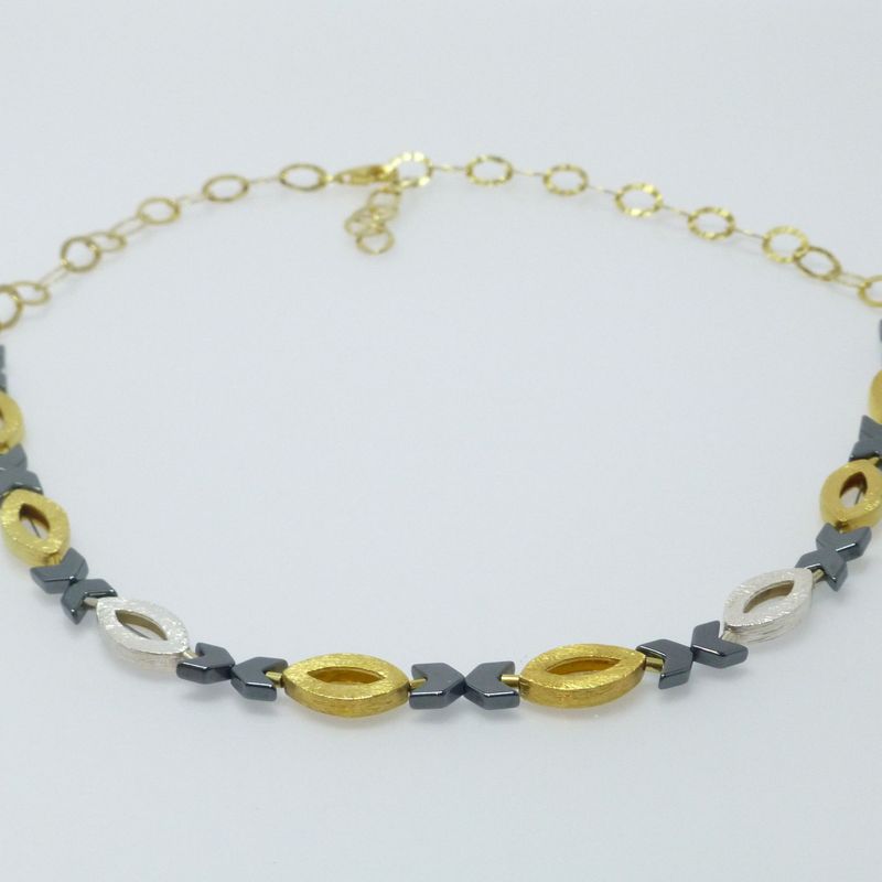 Halskette Navette Bicolor mit Hämatit Pfeilen veerstellbar