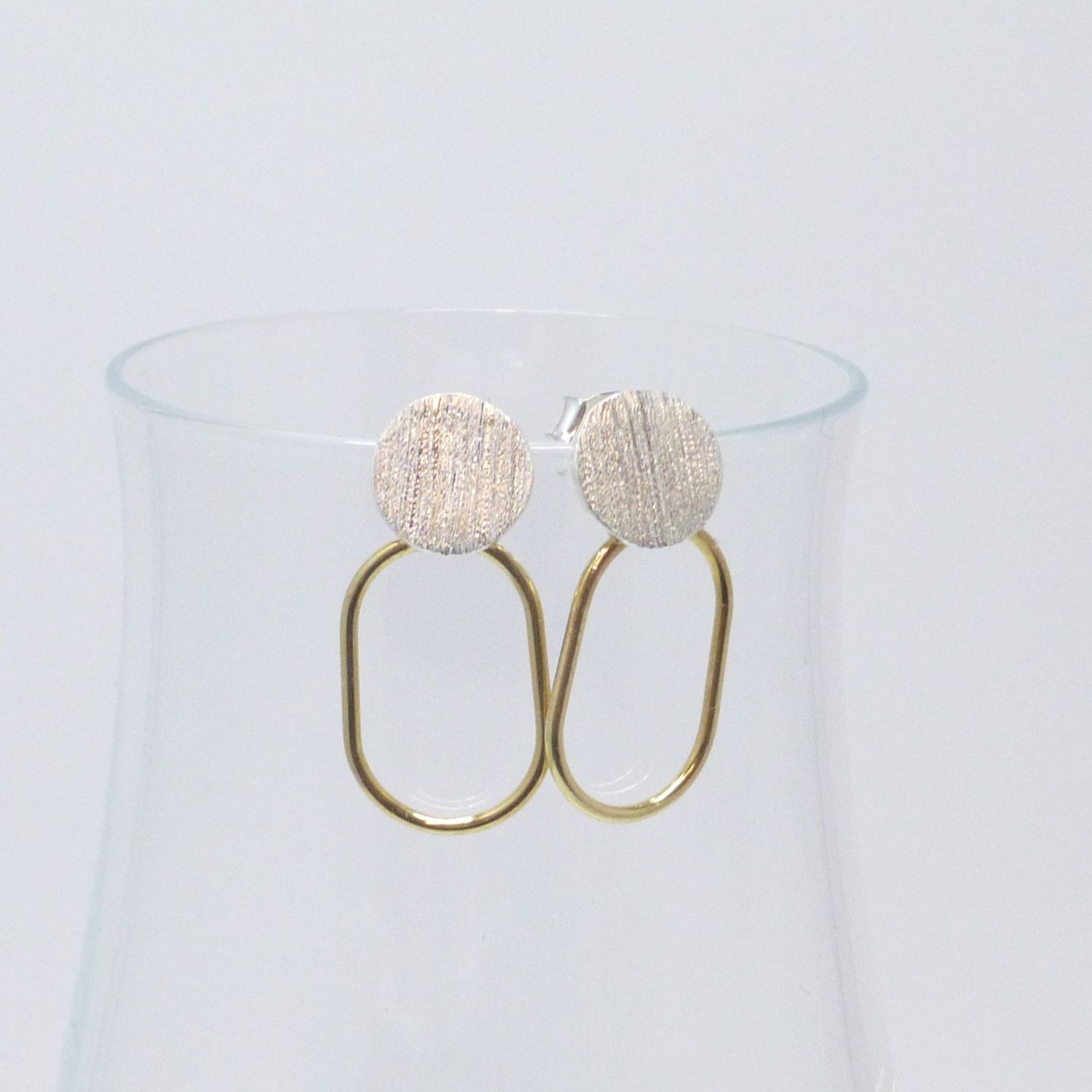 Ohrstecker Silber mit Münze und Ring Oval Gold Bicolor