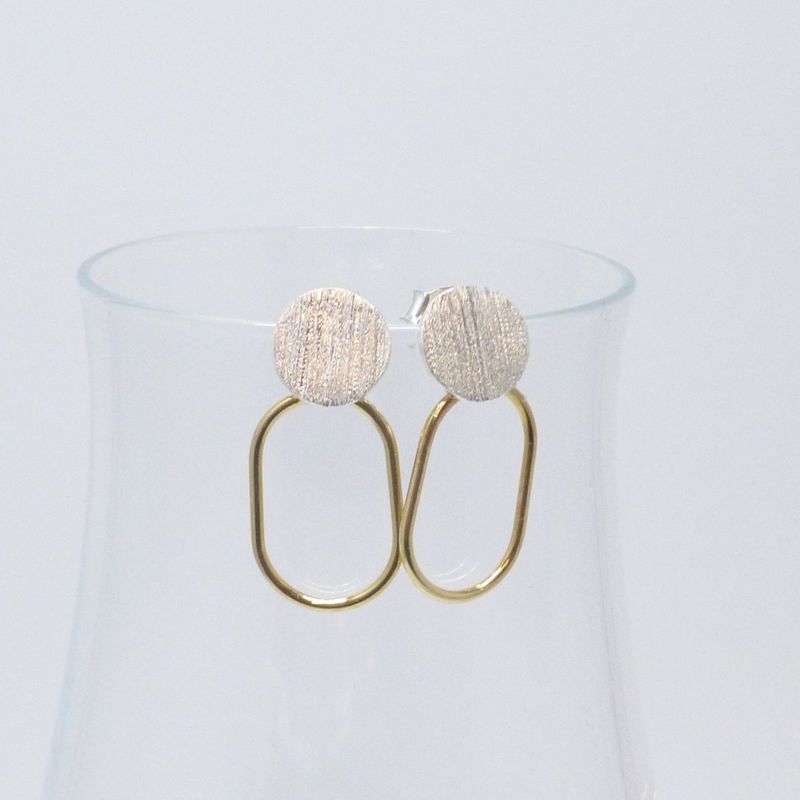 Ohrstecker Silber mit Münze und Ring Oval Gold Bicolor