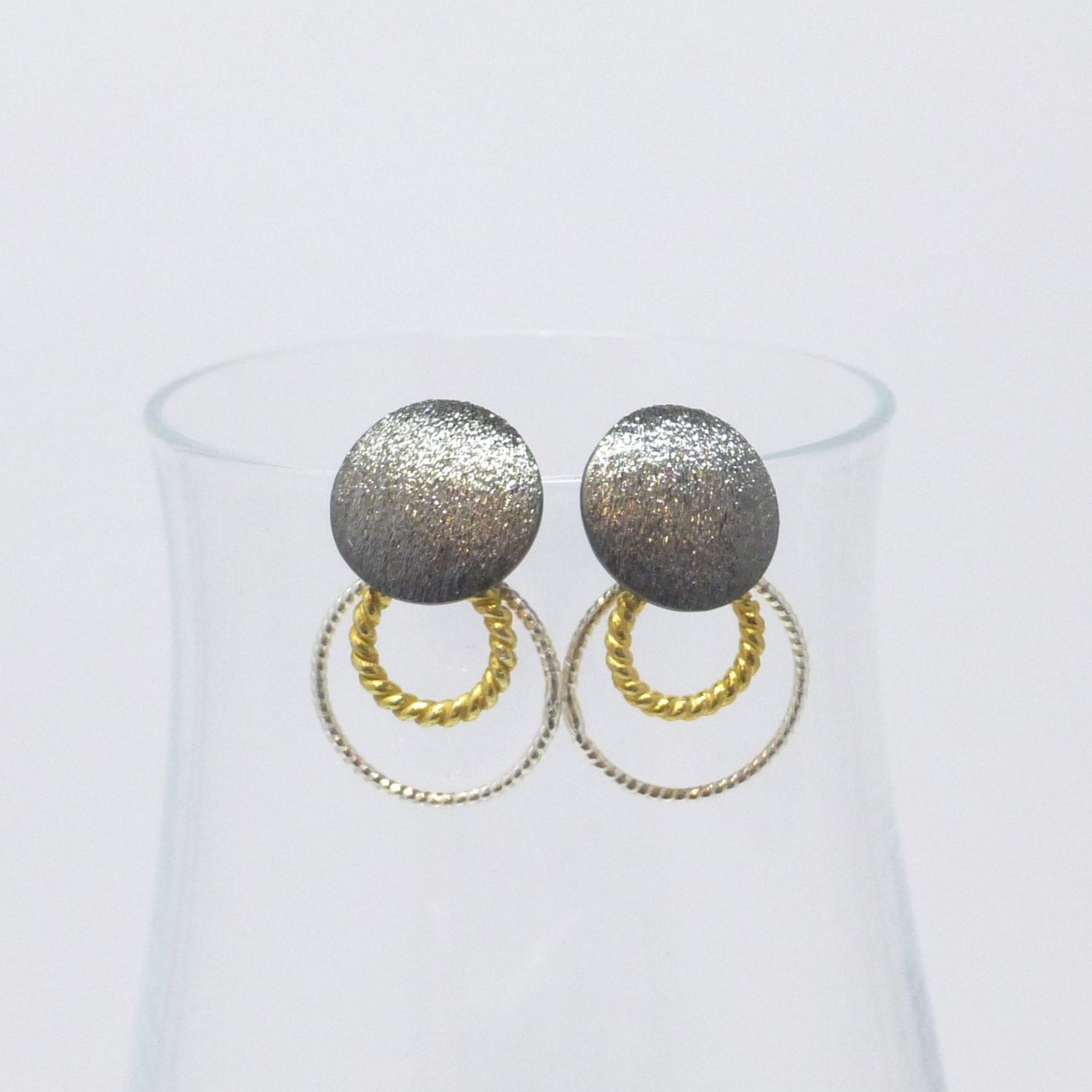 Ohrstecker Schwarz mit Ringen Gold Silber Bicolor