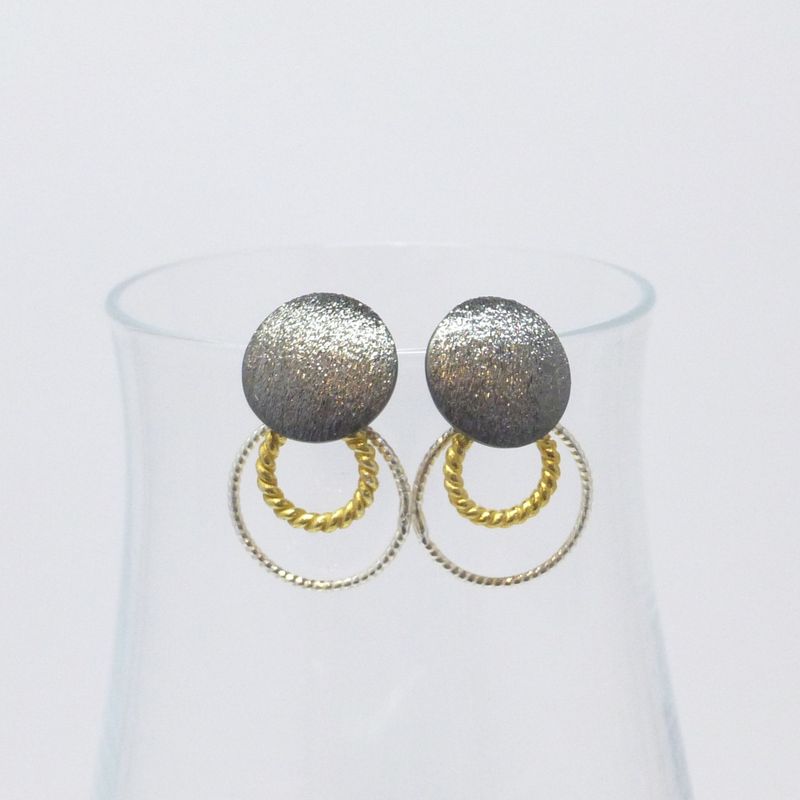 Ohrstecker Schwarz mit Ringen Gold Silber Bicolor