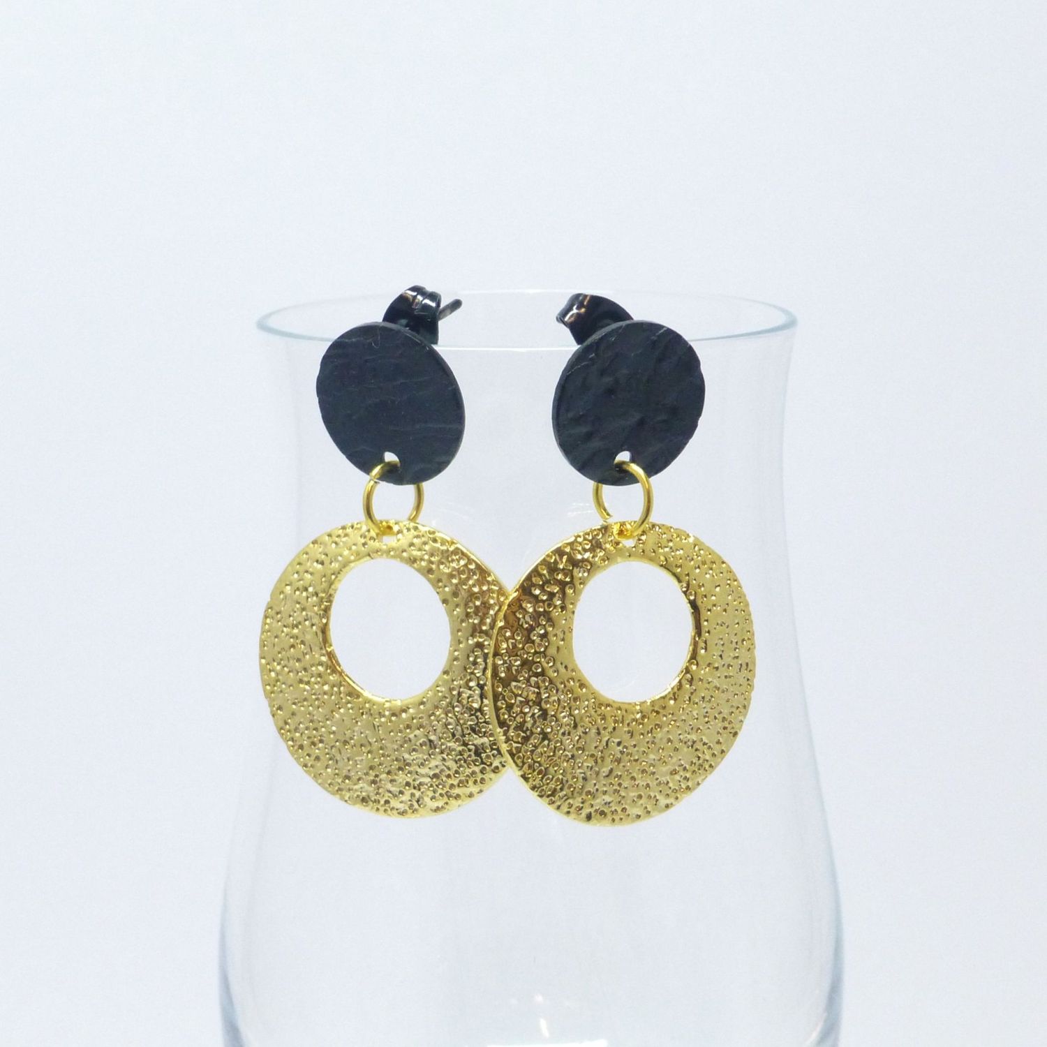 Ohrstecker Edelstahl Schwarz mit Anhänger Donut Gold