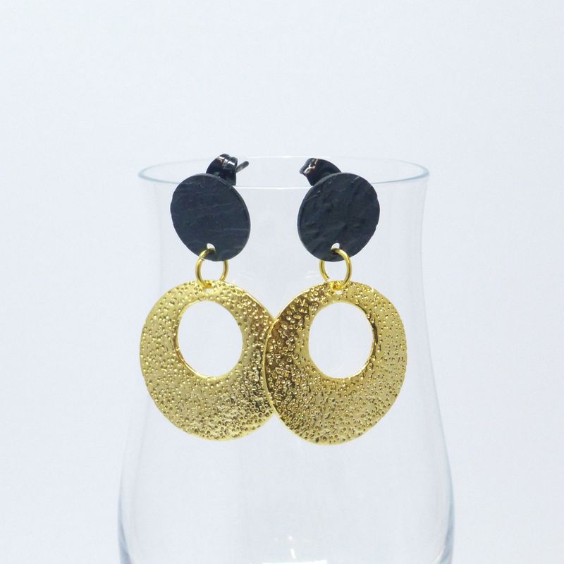 Ohrstecker Edelstahl Schwarz mit Anhänger Donut Gold