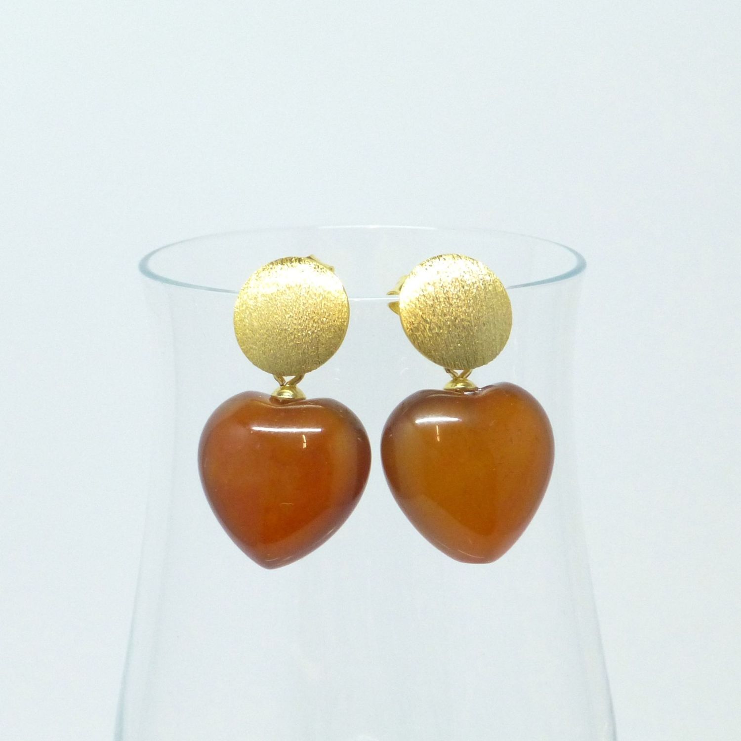 Ohrstecker Gold mit Herz Karneol Rot 15mm