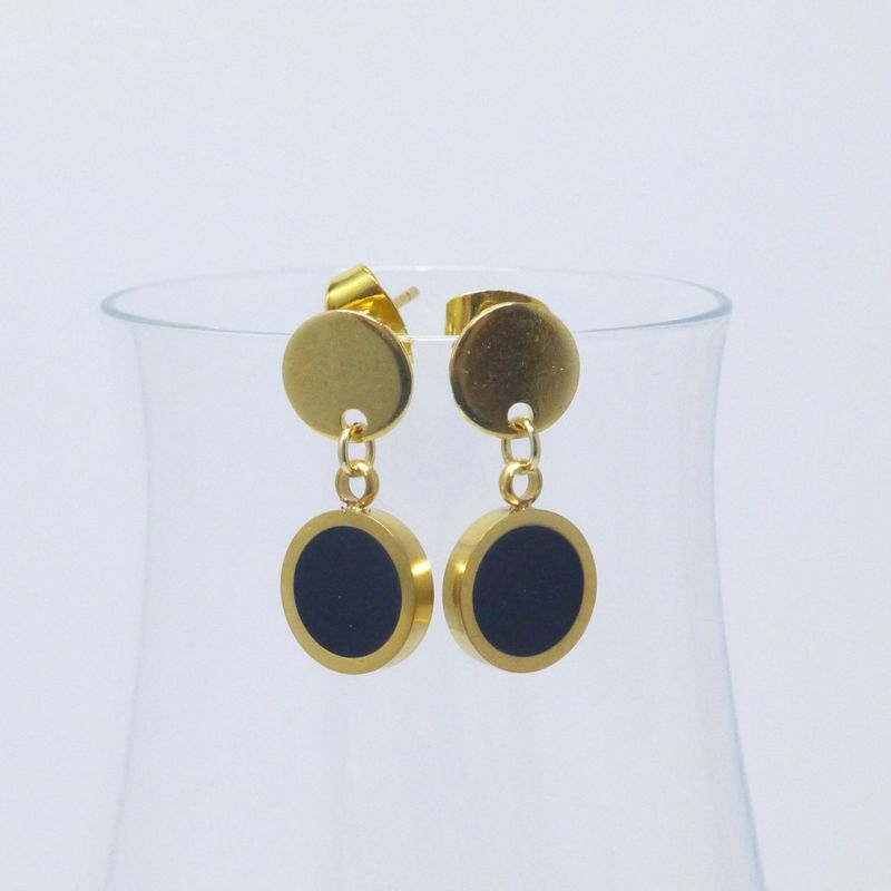 Ohrstecker Edelstahl Gold mit Anhänger Emaille Schwarz