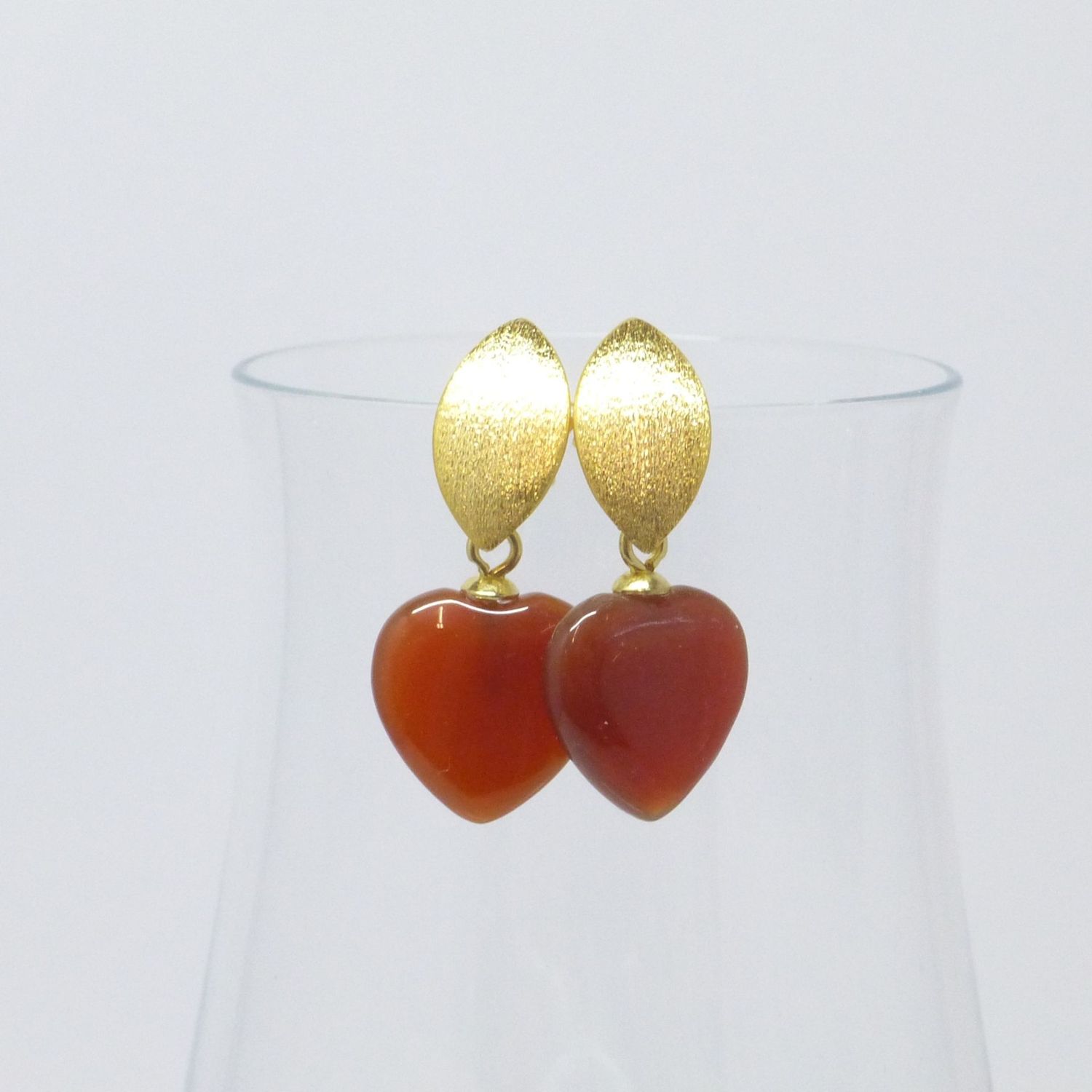 Ohrstecker Gold mit Herz Achat Rot 12mm